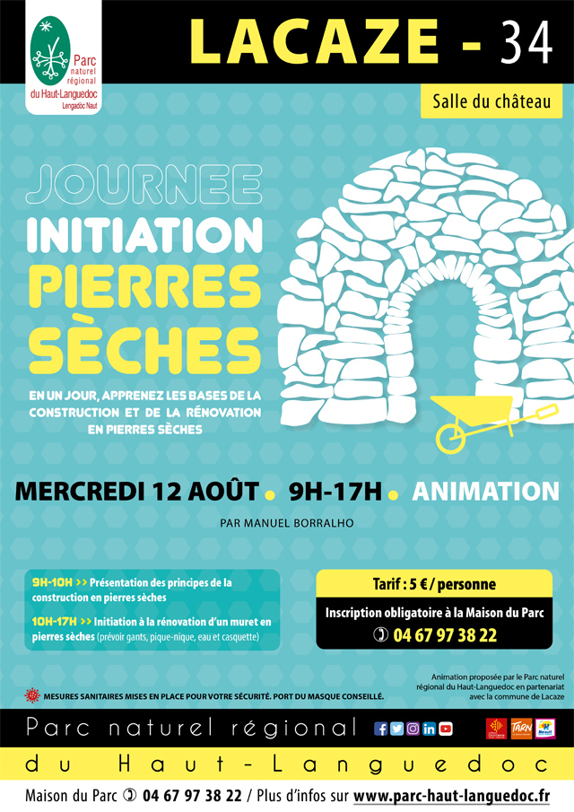Affiche Journée Initiation pierres sèches le 12 août 2020 à Lacaze (81)