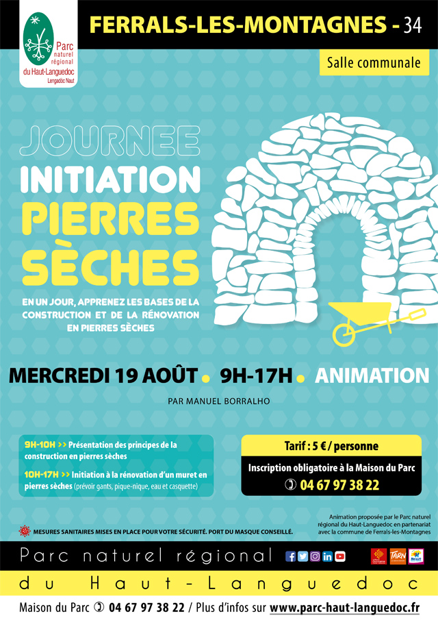 Affiche Journée Initiation pierres sèches le 19 août 2020 à Ferrals-les-Montagnes (34)
